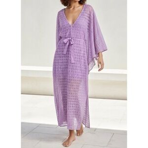 SUNDRESS Helene Crochet Sequins Kaftan, Lavender, XS/S